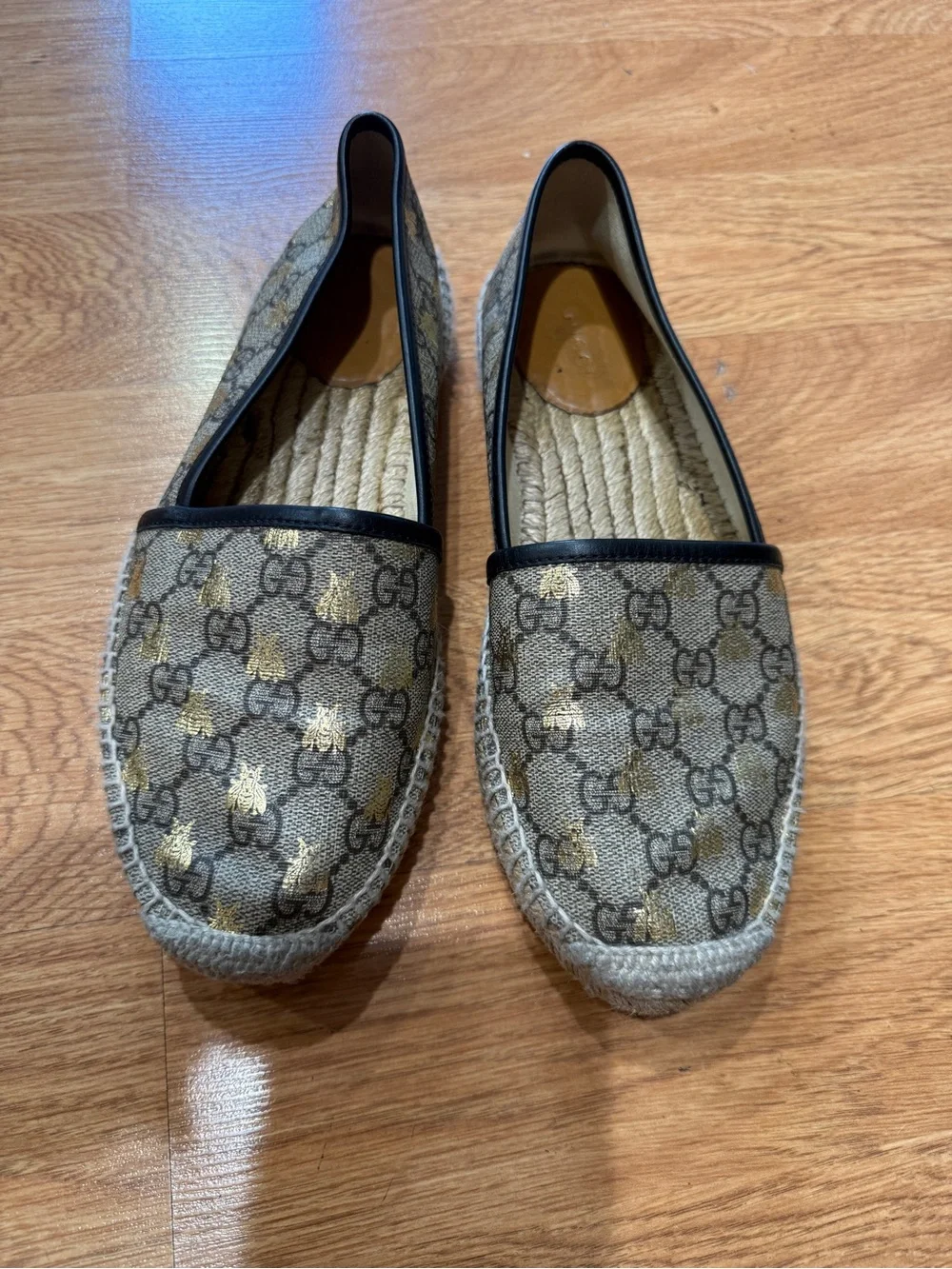 LKN Gucci Authentic Espadrille Flats in Brown and Gold size 38 1/2